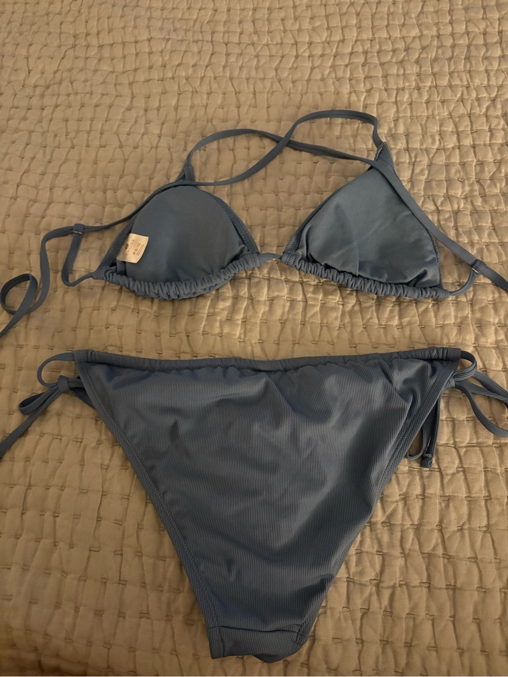 Dusty Blue Ribbed String Bikini Set - Picture 2 of 3